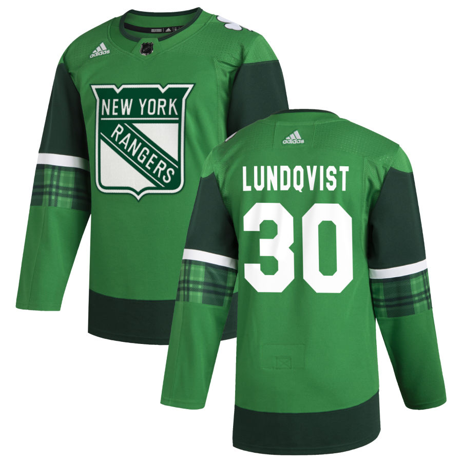 New York Rangers #30 Henrik Lundqvist Men Adidas 2020 St. Patrick Day Stitched NHL Jersey Green